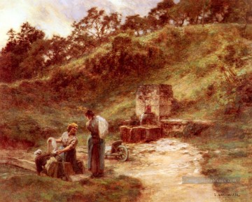  scène - Pres de La Fontaine scènes rurales paysan Léon Augustin Lhermitte